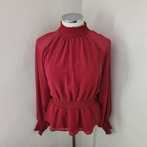 1. State Red High Neck Blouse‎ Women's Size Medium